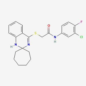 molecular formula C22H23ClFN3OS B2466332 N-(3-chloro-4-fluorophenyl)-2-{1'H-spiro[cycloheptane-1,2'-quinazoline]sulfanyl}acetamide CAS No. 893788-17-5