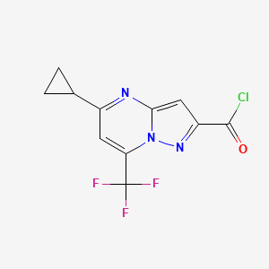 molecular formula C11H7ClF3N3O B2466336 5-环丙基-7-(三氟甲基)吡唑并[1,5-a]嘧啶-2-甲酰氯 CAS No. 861452-42-8