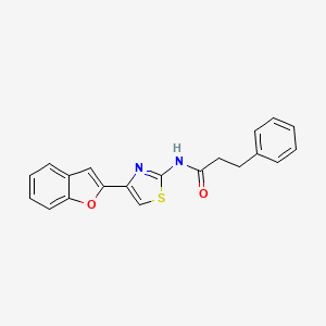 molecular formula C20H16N2O2S B2466338 N-[4-(1-benzofuran-2-yl)-1,3-thiazol-2-yl]-3-phenylpropanamide CAS No. 923504-47-6