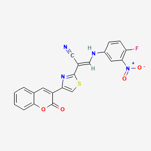 molecular formula C21H11FN4O4S B2466344 (E)-3-((4-氟-3-硝基苯基)氨基)-2-(4-(2-氧代-2H-香豆素-3-基)噻唑-2-基)丙烯腈 CAS No. 864923-47-7