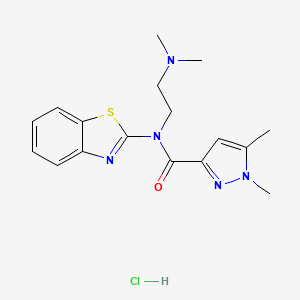 molecular formula C17H22ClN5OS B2466356 N-(benzo[d]thiazol-2-yl)-N-(2-(dimethylamino)ethyl)-1,5-dimethyl-1H-pyrazole-3-carboxamide hydrochloride CAS No. 1215318-84-5
