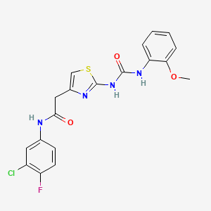 molecular formula C19H16ClFN4O3S B2466361 N-(3-chloro-4-fluorophenyl)-2-(2-(3-(2-methoxyphenyl)ureido)thiazol-4-yl)acetamide CAS No. 897613-98-8