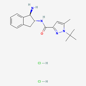 molecular formula C18H26Cl2N4O B2466379 N-[(1R,2R)-1-Amino-2,3-dihydro-1H-inden-2-yl]-1-tert-butyl-5-methylpyrazole-3-carboxamide;dihydrochloride CAS No. 2418595-31-8