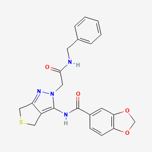 molecular formula C22H20N4O4S B2466391 N-(2-(2-(苯甲氨基)-2-氧代乙基)-4,6-二氢-2H-噻吩并[3,4-c]吡唑-3-基)苯并[d][1,3]二氧杂环-5-甲酰胺 CAS No. 1105217-56-8