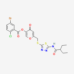 molecular formula C21H19BrClN3O5S2 B2466392 6-(((5-(2-ethylbutanamido)-1,3,4-thiadiazol-2-yl)thio)methyl)-4-oxo-4H-pyran-3-yl 5-bromo-2-chlorobenzoate CAS No. 877652-10-3