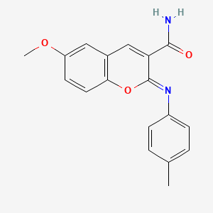 molecular formula C18H16N2O3 B2466411 (Z)-6-甲氧基-2-(对甲苯亚氨基)-2H-色烯-3-甲酰胺 CAS No. 313985-76-1