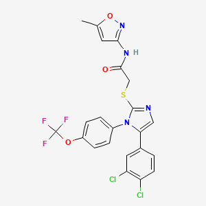 molecular formula C22H15Cl2F3N4O3S B2466421 2-((5-(3,4-二氯苯基)-1-(4-(三氟甲氧基)苯基)-1H-咪唑-2-基)硫)-N-(5-甲基异噁唑-3-基)乙酰胺 CAS No. 1226456-09-2