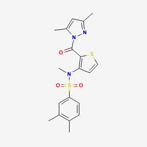 molecular formula C19H21N3O3S2 B2466425 N-{2-[(3,5-二甲基-1H-吡唑-1-基)羰基]噻吩-3-基}-N,3,4-三甲基苯磺酰胺 CAS No. 1325305-25-6