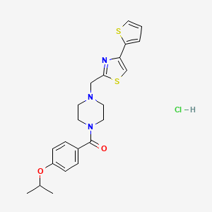 molecular formula C22H26ClN3O2S2 B2466457 (4-Isopropoxyphenyl)(4-((4-(thiophen-2-yl)thiazol-2-yl)methyl)piperazin-1-yl)methanone hydrochloride CAS No. 1216792-02-7