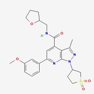 molecular formula C24H28N4O5S B2466461 1-(1,1-dioxidotetrahydrothiophen-3-yl)-6-(3-methoxyphenyl)-3-methyl-N-((tetrahydrofuran-2-yl)methyl)-1H-pyrazolo[3,4-b]pyridine-4-carboxamide CAS No. 1021263-11-5
