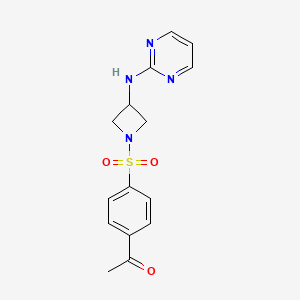 molecular formula C15H16N4O3S B2466462 1-(4-((3-(Pyrimidin-2-ylamino)azetidin-1-yl)sulfonyl)phenyl)ethanone CAS No. 2034287-03-9