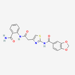 molecular formula C20H16N4O5S B2466468 N-(4-(2-((2-carbamoylphenyl)amino)-2-oxoethyl)thiazol-2-yl)benzo[d][1,3]dioxole-5-carboxamide CAS No. 921819-53-6