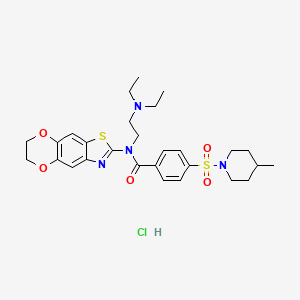 molecular formula C28H37ClN4O5S2 B2466522 N-(2-(diethylamino)ethyl)-N-(6,7-dihydro-[1,4]dioxino[2',3':4,5]benzo[1,2-d]thiazol-2-yl)-4-((4-methylpiperidin-1-yl)sulfonyl)benzamide hydrochloride CAS No. 1321722-62-6