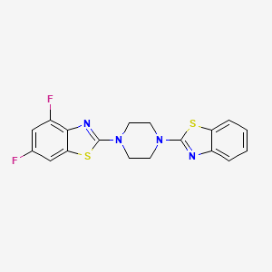 molecular formula C18H14F2N4S2 B2466523 2-[4-(1,3-Benzothiazol-2-yl)piperazin-1-yl]-4,6-difluoro-1,3-benzothiazole CAS No. 863001-52-9