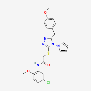 molecular formula C23H22ClN5O3S B2466530 N-(5-chloro-2-methoxyphenyl)-2-{[5-(4-methoxybenzyl)-4-(1H-pyrrol-1-yl)-4H-1,2,4-triazol-3-yl]sulfanyl}acetamide CAS No. 896306-87-9