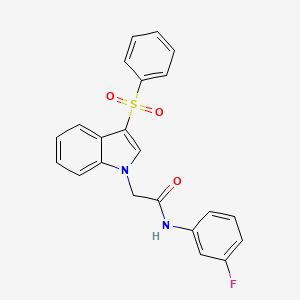 molecular formula C22H17FN2O3S B2466532 2-[3-(benzenesulfonyl)-1H-indol-1-yl]-N-(3-fluorophenyl)acetamide CAS No. 942003-77-2