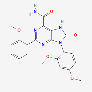molecular formula C22H21N5O5 B2466548 9-(2,4-二甲氧基苯基)-2-(2-乙氧基苯基)-8-氧代-8,9-二氢-7H-嘌呤-6-甲酰胺 CAS No. 898447-09-1