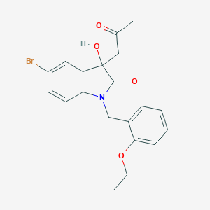 molecular formula C20H20BrNO4 B246659 5-bromo-1-(2-ethoxybenzyl)-3-hydroxy-3-(2-oxopropyl)-1,3-dihydro-2H-indol-2-one 