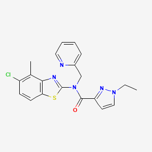 molecular formula C20H18ClN5OS B2466590 N-(5-chloro-4-methylbenzo[d]thiazol-2-yl)-1-ethyl-N-(pyridin-2-ylmethyl)-1H-pyrazole-3-carboxamide CAS No. 1171425-64-1