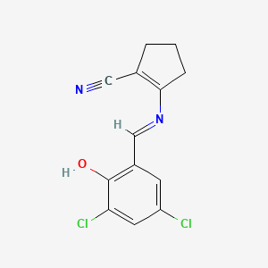 (E)-2-((3,5-dichloro-2-hydroxybenzylidene)amino)cyclopent-1-enecarbonitrile