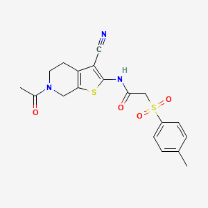molecular formula C19H19N3O4S2 B2466614 N-(6-acetyl-3-cyano-4,5,6,7-tetrahydrothieno[2,3-c]pyridin-2-yl)-2-tosylacetamide CAS No. 895451-25-9