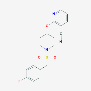 molecular formula C18H18FN3O3S B2466627 2-((1-((4-Fluorobenzyl)sulfonyl)piperidin-4-yl)oxy)nicotinonitrile CAS No. 1796968-50-7