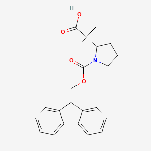 molecular formula C23H25NO4 B2466630 2-[1-(9H-Fluoren-9-ylmethoxycarbonyl)pyrrolidin-2-yl]-2-methylpropanoic acid CAS No. 2287341-49-3