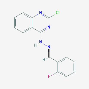 molecular formula C15H10ClFN4 B2466690 2-chloro-4-[(E)-2-[(2-fluorophenyl)methylidene]hydrazin-1-yl]quinazoline CAS No. 339025-94-4
