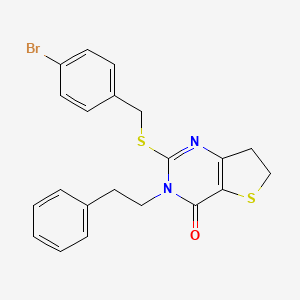 molecular formula C21H19BrN2OS2 B2466692 2-((4-bromobenzyl)thio)-3-phenethyl-6,7-dihydrothieno[3,2-d]pyrimidin-4(3H)-one CAS No. 877652-80-7