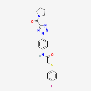 molecular formula C20H19FN6O2S B2466697 2-((4-fluorophenyl)thio)-N-(4-(5-(pyrrolidine-1-carbonyl)-2H-tetrazol-2-yl)phenyl)acetamide CAS No. 1421584-39-5