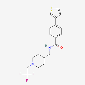 molecular formula C19H21F3N2OS B2466713 4-Thiophen-3-yl-N-[[1-(2,2,2-trifluoroethyl)piperidin-4-yl]methyl]benzamide CAS No. 2320473-57-0
