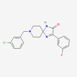 molecular formula C20H19ClFN3O B2466736 8-(3-Chlorobenzyl)-3-(3-fluorophenyl)-1,4,8-triazaspiro[4.5]dec-3-en-2-one CAS No. 1185100-23-5