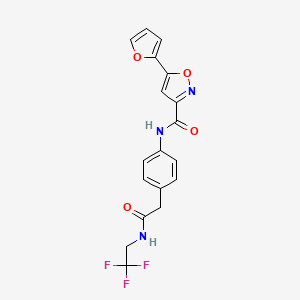 molecular formula C18H14F3N3O4 B2466754 5-(呋喃-2-基)-N-(4-(2-氧代-2-((2,2,2-三氟乙基)氨基)乙基)苯基)异恶唑-3-甲酰胺 CAS No. 1234934-20-3