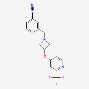 molecular formula C17H14F3N3O B2466789 3-[[3-[2-(三氟甲基)吡啶-4-基]氧氮杂环丁烷-1-基]甲基]苯甲腈 CAS No. 2380087-23-8