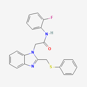 molecular formula C22H18FN3OS B2466792 N-(2-氟苯基)-2-(2-((苯基硫基)甲基)-1H-1,3-苯并咪唑-1-基)乙酰胺 CAS No. 339100-62-8