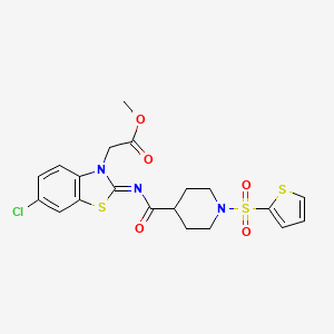 molecular formula C20H20ClN3O5S3 B2466805 (E)-methyl 2-(6-chloro-2-((1-(thiophen-2-ylsulfonyl)piperidine-4-carbonyl)imino)benzo[d]thiazol-3(2H)-yl)acetate CAS No. 941896-50-0