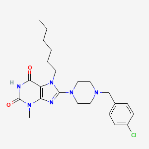 molecular formula C23H31ClN6O2 B2466841 8-(4-(4-氯苄基)哌嗪-1-基)-7-己基-3-甲基-1H-嘌呤-2,6(3H,7H)-二酮 CAS No. 898408-61-2