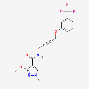 molecular formula C17H16F3N3O3 B2466852 3-甲氧基-1-甲基-N-(4-(3-(三氟甲基)苯氧基)丁-2-炔-1-基)-1H-吡唑-4-甲酰胺 CAS No. 1428370-76-6