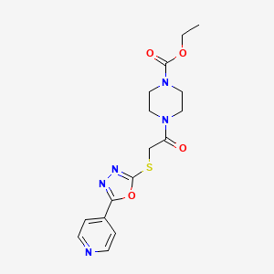 molecular formula C16H19N5O4S B2466873 4-[2-[(5-吡啶-4-基-1,3,4-恶二唑-2-基)硫代]乙酰基]哌嗪-1-羧酸乙酯 CAS No. 899988-88-6