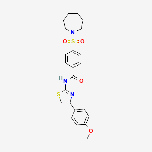 molecular formula C23H25N3O4S2 B2466877 4-(azepan-1-ylsulfonyl)-N-[4-(4-methoxyphenyl)-1,3-thiazol-2-yl]benzamide CAS No. 325734-27-8