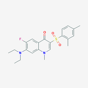 molecular formula C22H25FN2O3S B2466893 7-(diethylamino)-3-((2,4-dimethylphenyl)sulfonyl)-6-fluoro-1-methylquinolin-4(1H)-one CAS No. 892778-23-3