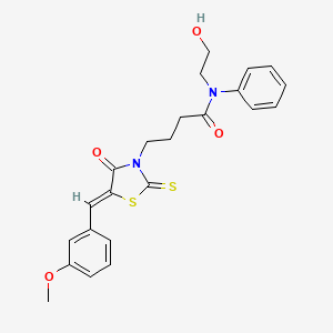 molecular formula C23H24N2O4S2 B2466931 N-(2-hydroxyethyl)-4-[(5Z)-5-[(3-methoxyphenyl)methylidene]-4-oxo-2-sulfanylidene-1,3-thiazolidin-3-yl]-N-phenylbutanamide CAS No. 476668-15-2