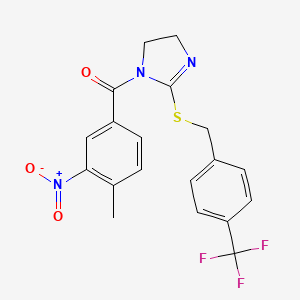(4-Methyl-3-nitrophenyl)-[2-[[4-(trifluoromethyl)phenyl]methylsulfanyl]-4,5-dihydroimidazol-1-yl]methanone