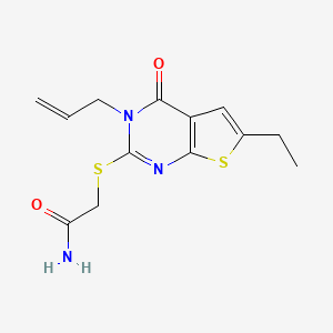 molecular formula C13H15N3O2S2 B2466991 2-((3-Allyl-6-ethyl-4-oxo-3,4-dihydrothieno[2,3-d]pyrimidin-2-yl)thio)acetamide CAS No. 421578-02-1