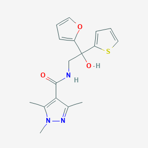 molecular formula C17H19N3O3S B2467000 N-(2-(furan-2-yl)-2-hydroxy-2-(thiophen-2-yl)ethyl)-1,3,5-trimethyl-1H-pyrazole-4-carboxamide CAS No. 2034334-02-4