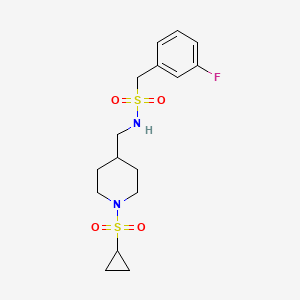 molecular formula C16H23FN2O4S2 B2467013 N-((1-(cyclopropylsulfonyl)piperidin-4-yl)methyl)-1-(3-fluorophenyl)methanesulfonamide CAS No. 1235101-37-7
