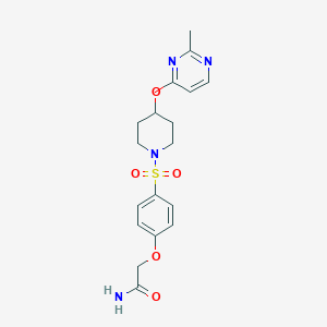 molecular formula C18H22N4O5S B2467041 2-(4-((4-((2-甲基嘧啶-4-基)氧基)哌啶-1-基)磺酰基)苯氧基)乙酰胺 CAS No. 2097857-06-0