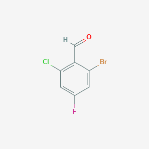 molecular formula C7H3BrClFO B2467042 2-溴-6-氯-4-氟苯甲醛 CAS No. 1433990-64-7