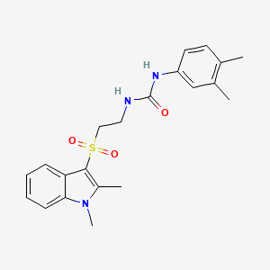 molecular formula C21H25N3O3S B2467061 1-(2-((1,2-二甲基-1H-吲哚-3-基)磺酰基)乙基)-3-(3,4-二甲基苯基)脲 CAS No. 946299-29-2