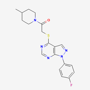molecular formula C19H20FN5OS B2467068 2-[1-(4-Fluorophenyl)pyrazolo[3,4-d]pyrimidin-4-yl]sulfanyl-1-(4-methylpiperidin-1-yl)ethanone CAS No. 872856-71-8